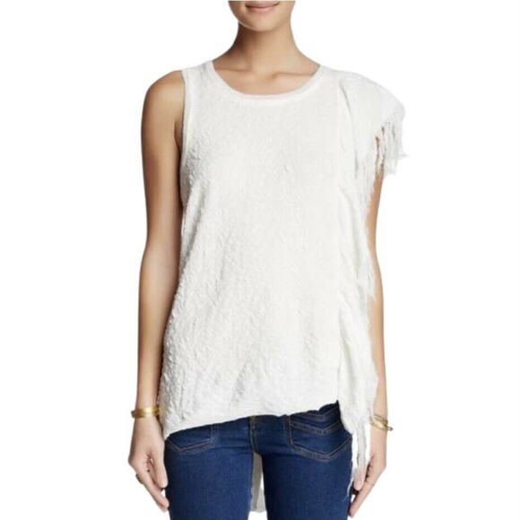 Free People Treat Me Tender Ivory Asymmetrical Fringe Blouse NWT Size S - Picture 3 of 9